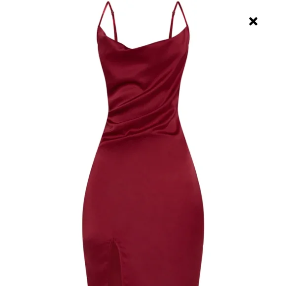 PrettyLittleThing Burgundy Satin Midi Slip Dress size 12 - Picture 3 of 12